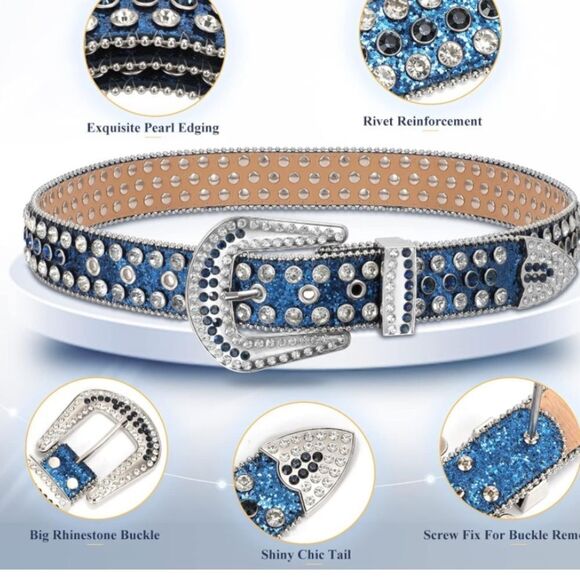 Men| Women Fashion Rhinestone Belt Western Bling Studded Design Leather main image 5